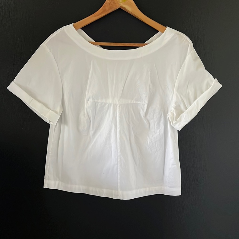 J. Crew Crisp White Cropped V Neck Blouse